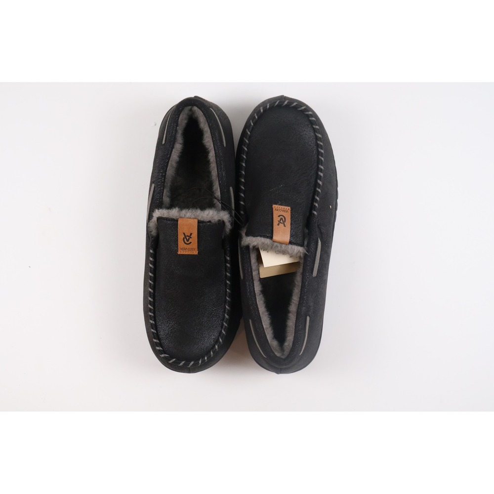 VeraCosy Mens Slippers Faux Suede Moccasin Black Solid 11 NWT